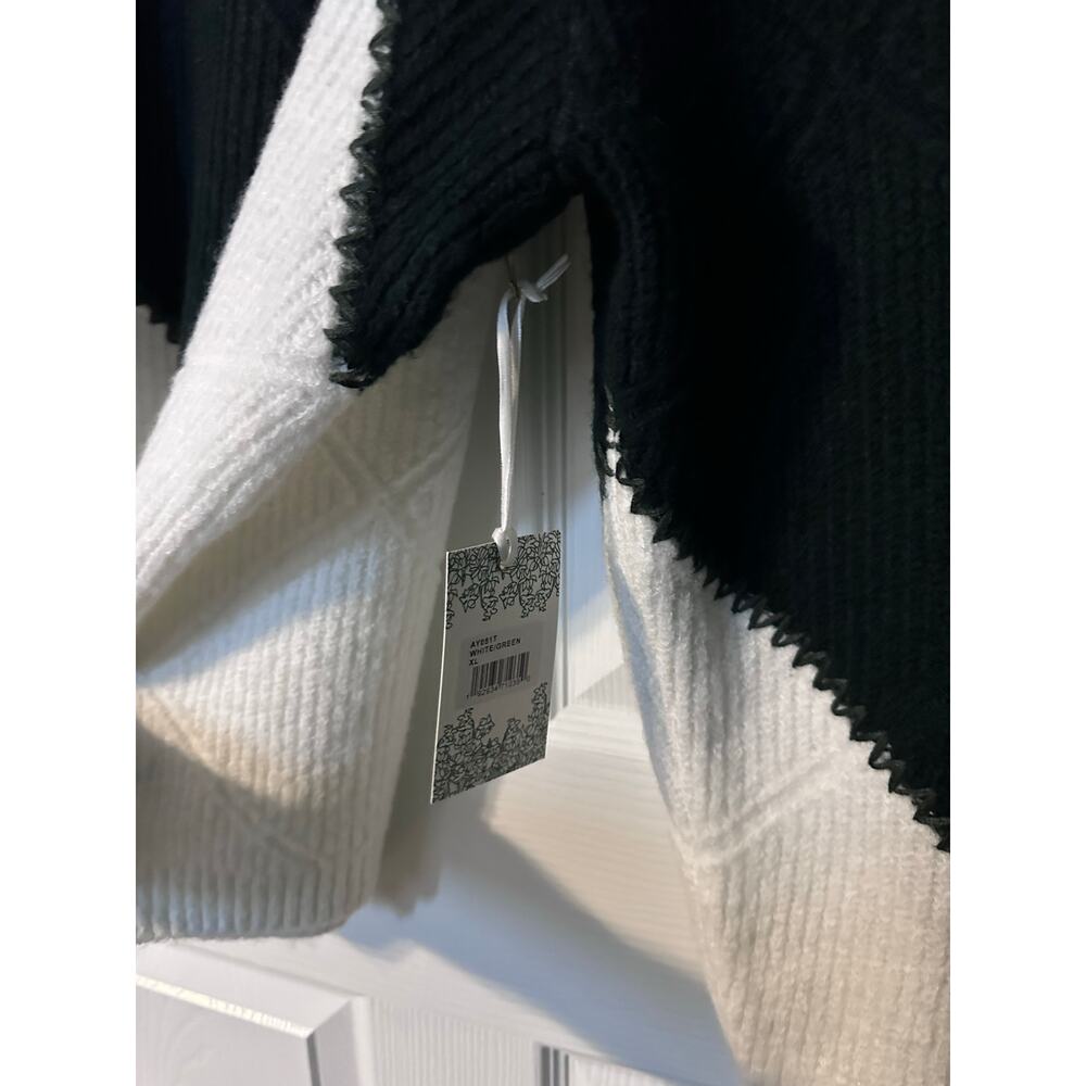 NEW Tuckernuck Hyacinth House Green Cream Diamond Turtleneck Sweater XL - Picture 5 of 5